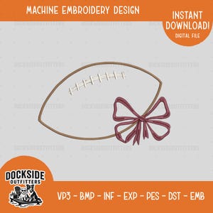 Cute Football Bow Embroidery File, Instant Digital Download, Outline Design, Coquette Sports Motif, Printable Machine Embroidery