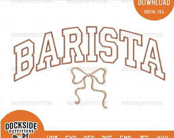 Diseño de bordado de lazo de barista, archivo de puntada universitaria para amantes del café con leche, paquete de barista (descarga instantánea)