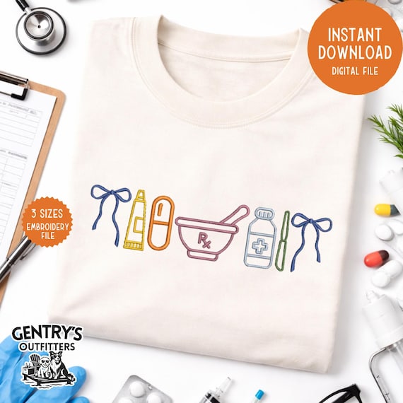 Pharmacy Tech Embroidery Bow Design Pharmacist Icons Embroidery File Instant Download Digital Bundle