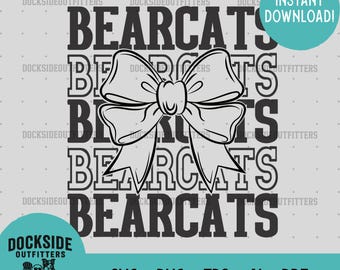 Bearcats Mascot Bow SVG PNG Stacked Text, School Spirit Instant Digital Clipart, DTF sublimation Laser engraving