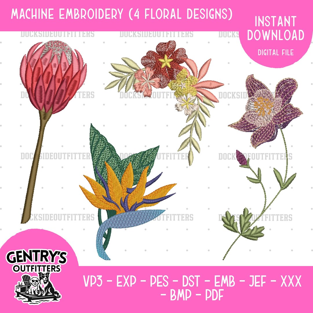Floral Embroidery Bundle Design, Flower Element Stitch Files, Machine ...