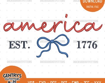 America Bow Embroidery Design, Patriotic July 4th Stitch File (Digital Download)
