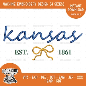 Diseño de bordado de lazo de Kansas, patrón de puntada digital a máquina, Orgullo, paquete de descarga instantánea