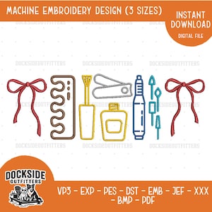 Nail Tech Embroidery Design with Bows, Manicure Icons Machine Stitch File, Bow Pattern Bundle