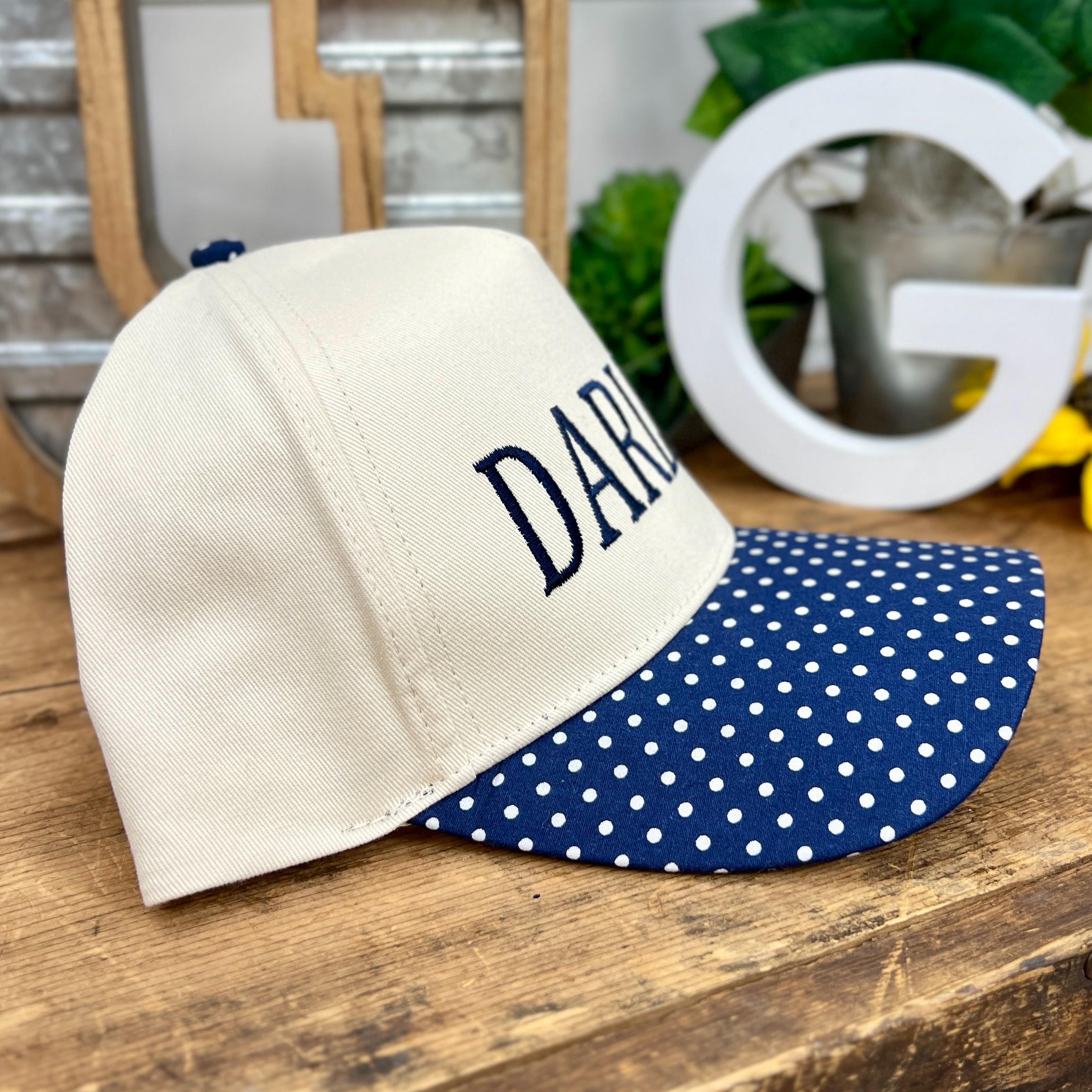 Darlin' Hat, Polka Dot Brim Quote Embroidered Snapback Cap David ...