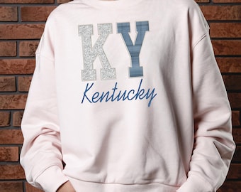 Aplique bordado con el contorno del estado de Kentucky, descarga instantánea, paquete de tallas, borde en zigzag satinado