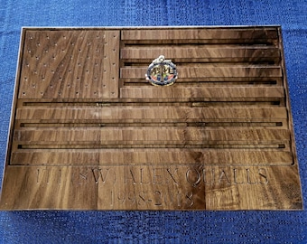 Walnut American Flag Challenge Coin Holder: Military Gift