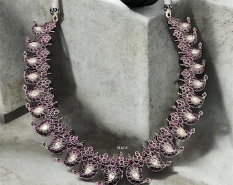 Sterling Silver Kemp Kundan Necklace: South Indian Bridal Jewelry