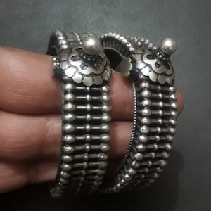 Vintage Oxidized Silver Bangle: Handmade Indian Kada Cuff