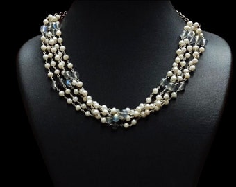 Collana a strati in argento sterling 925 - Collana in argento con perle labradorite - Girocollo con perle multistrato - Collana in pietra - Gioielli indiani per le donne