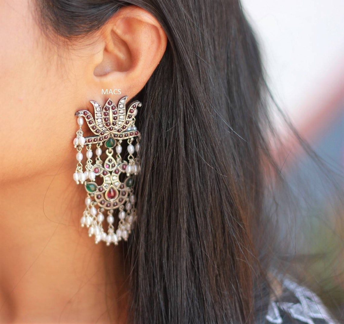 Guttapusalu earrings Traditional temple indian jewellery Long | Etsy