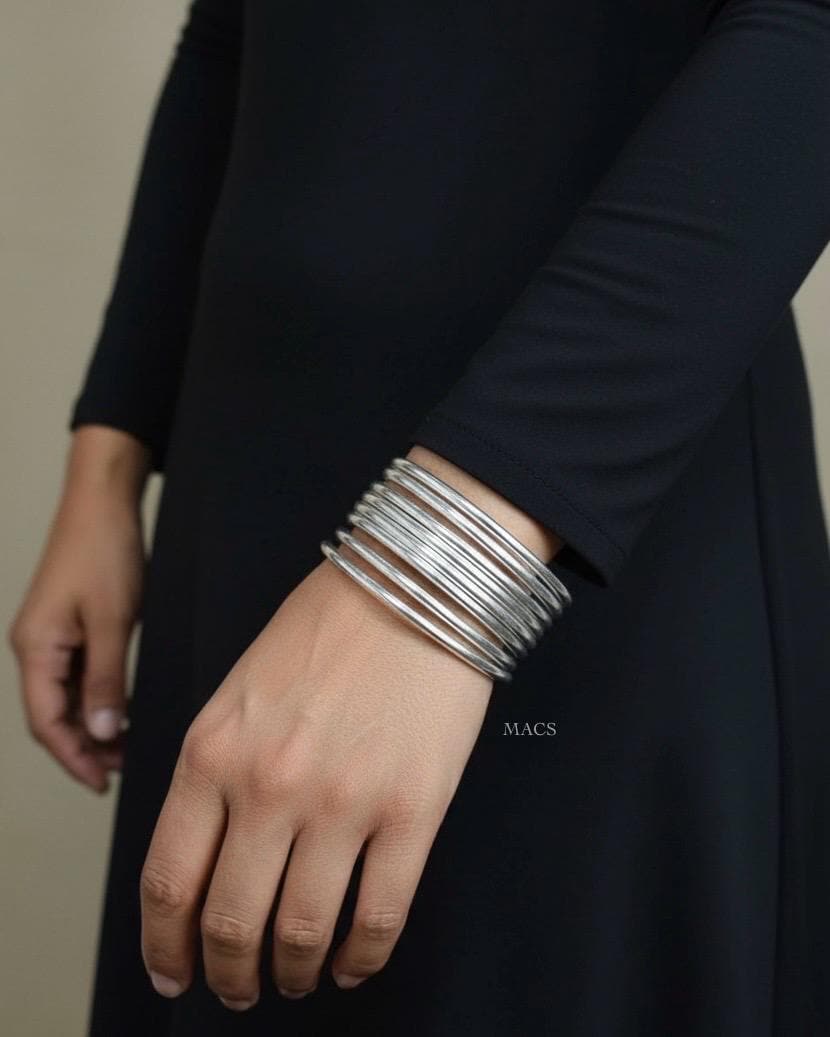 925 Oxidized Sterling Silver 8 Indian Bangle Wedding Set: Thin
