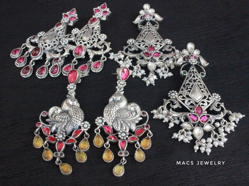 Kundan Earrings Chandbali Earrings Wedding kundan Sabyasachi Jewelry Pink earrings Oxidized Indian Earrings 925 Sterling Silver