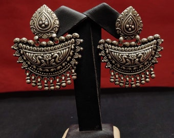 925 Silver Floral Chandbali Earrings Sterling Silver Handcrafted Earrings, Gifts for her, Statement Big Indian Bollywood Jewelry for women