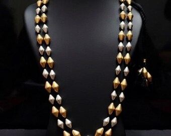 Two Toned Jewelry Dholki Necklace | Gold Plated 925 Silver Beaded Indian Bollywood Wedding