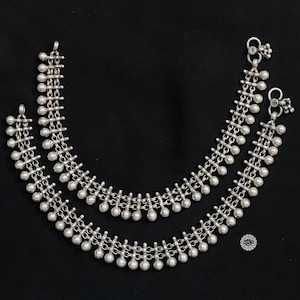 925 Sterling Silber Damen Fußkette, Silber Fußkette Armband, handgemachtes Boho Beach Ball Fußkettchen Set, Statement oxidierter Silberschmuck