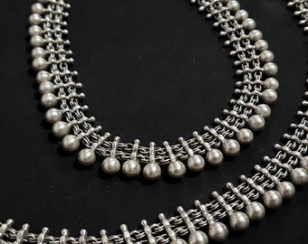 925 Sterling Silver Womens Anklet chain, Silver anklet bracelet, Handmade Boho Beach Ball Anklet Set, Statement Oxidized Silver Jewellery