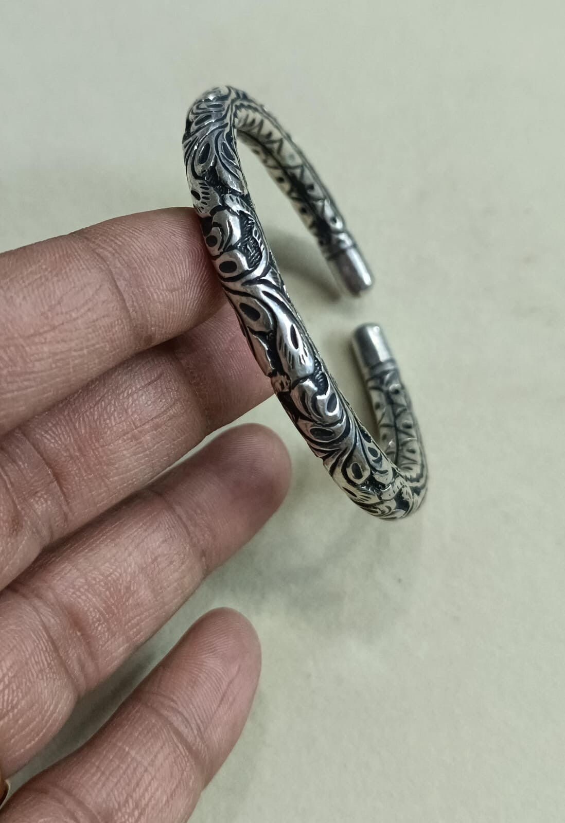 インド製 925シルバーブレスレット IDタグ 長方形プレート 925 シルバー ヴィンテージ ブレスレット