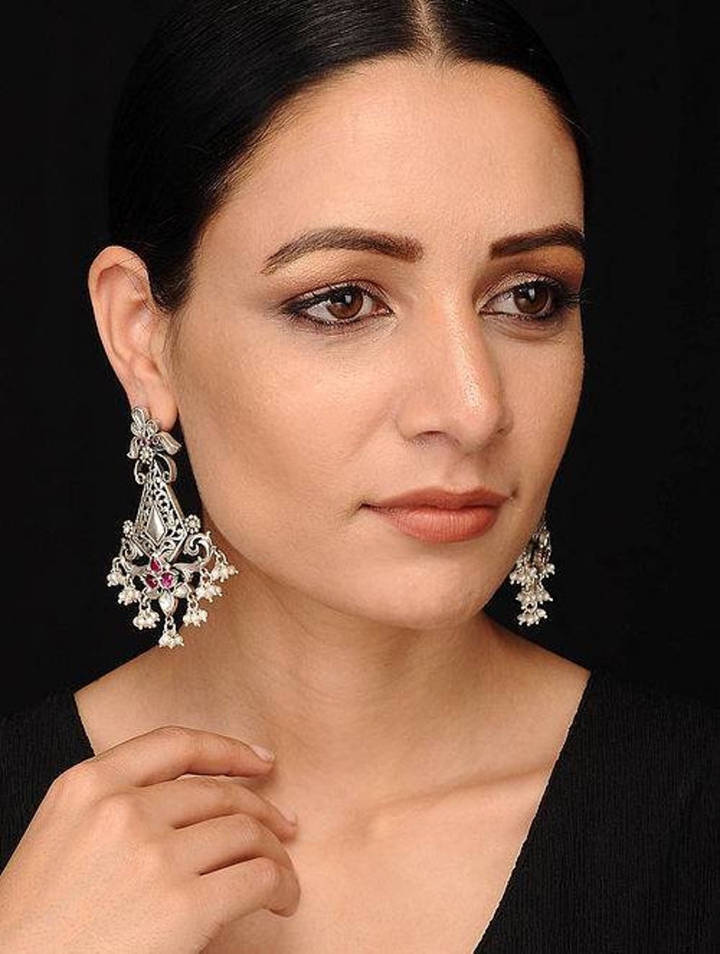 Kundan Earrings Chandbali Earrings Wedding kundan Sabyasachi Jewelry Pink earrings Oxidized Indian Earrings 925 Sterling Silver