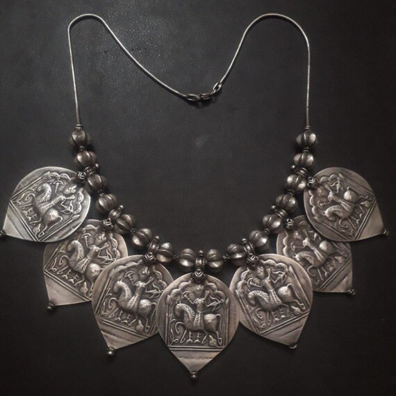 925 Vintage silver large pendant necklace, Ball n… - image 1