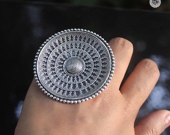 Adjustable 925 Sterling Silver Oversized Ring, Handmade Rawa Boho Jewelry
