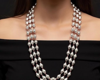Oxidized Sterling Silver Dholki Necklace: Indian Beaded Statement Jewelry