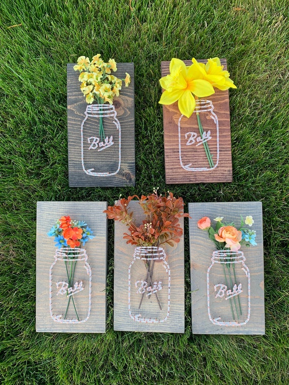 Mason jar string art flower holder decor