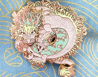 Sakura Dragon Gold Plateado Alfileres de Esmalte