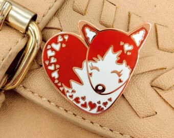 1.5" rojo y blanco lindo corazón en forma de fox cobre chapado en esmalte alfileres con dos respaldos de goma