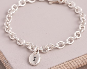 Personalised Pebble Charm Bracelet - Adjustable Silver Bracelet - Sterling Silver Made In Uk - Engraved Silver Name Charm Bracelet