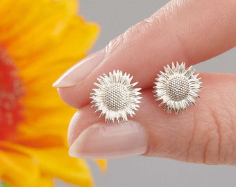 Sunflower Solid Sterling Silver Flower Stud Earrings - Floral Jewellery Gifts - Sunflower Studs - Sunflower Jewelry Gift - Flower Jewelry