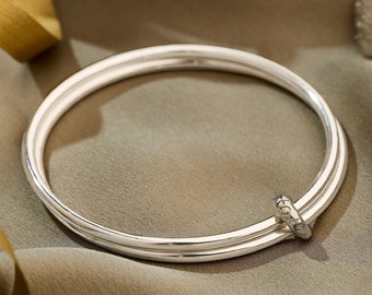 One Love Double Bangle with silver, or recycled solid gold loop - Valentines Anniversary Jewellery