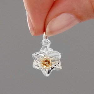 Two-Tone Daffodil Charm: Sterling Silver & 9ct Gold March Birth Flower