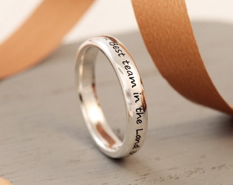Personalised Silver Name, Message or Lyrics Ring - Birthdate Ring - Childrens Names Ring - Gift For New Mum - Engraved Rings - Mens Ring