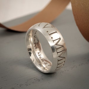 roman numerals engraved date mens ring birthday gift