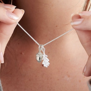 Tiny Beginnings Acorn & Oak Leaf Sterling Silver Necklace - Silver, Gold or Rose Gold Acorn - Nature Inspired Jewellery For Women