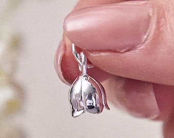 Charm de plata de ley con lirio del valle: collar o pulsera floral, colgante con charm de flor de lirio del valle (Fête du Muguet).