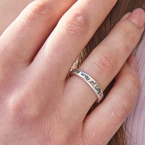 personalised message ring silver band engraved