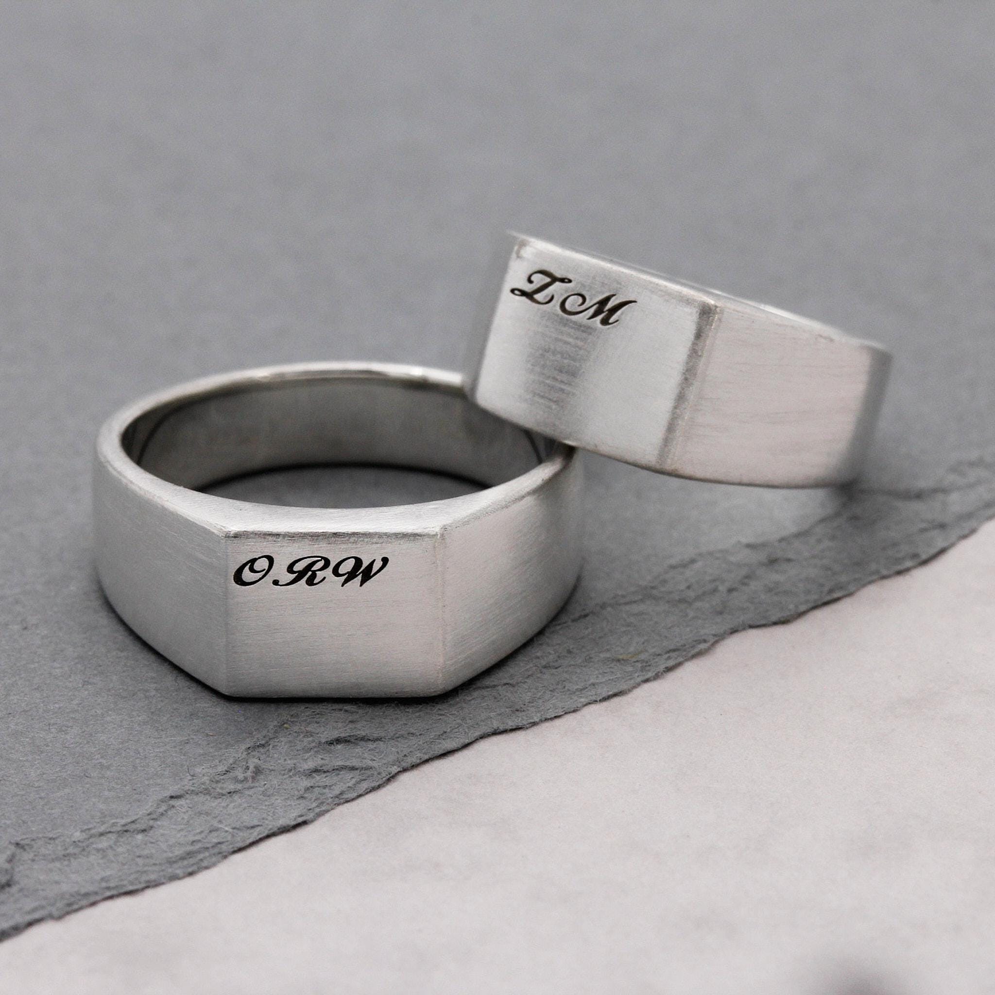 Chevalière Homme Personnalisée – Bague En Argent Sterling Gravée à Votre Initiale