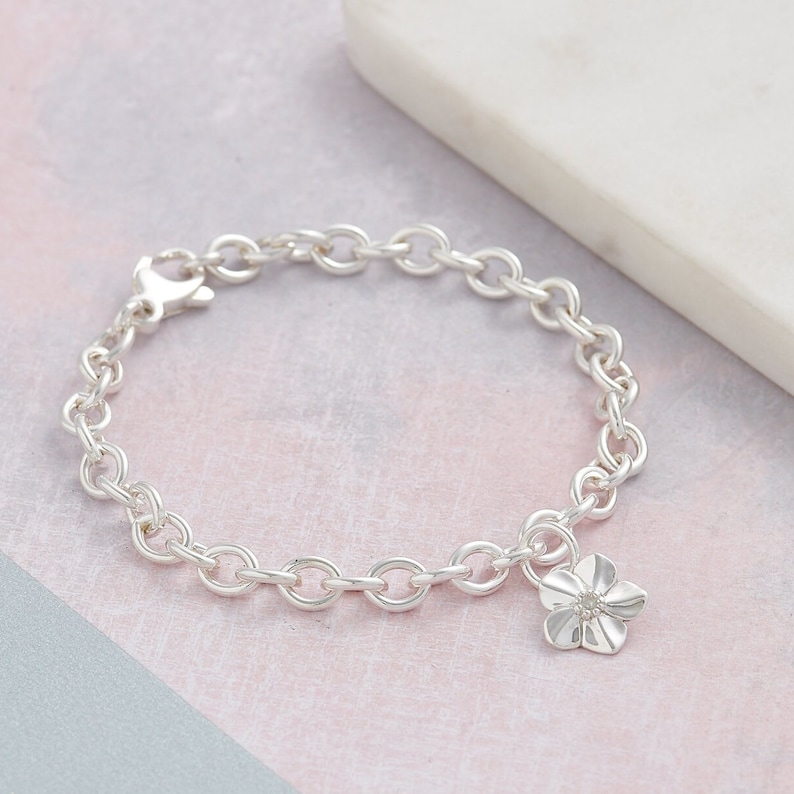 Forget me not silver charm bracelet