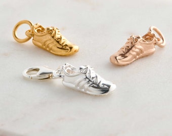 Running Shoe Runner Charm Silver, Gold Or Rose Gold Plated, Pendant or Finished Bracelet - Born To Run On The Sole - Marathon Runner Gift