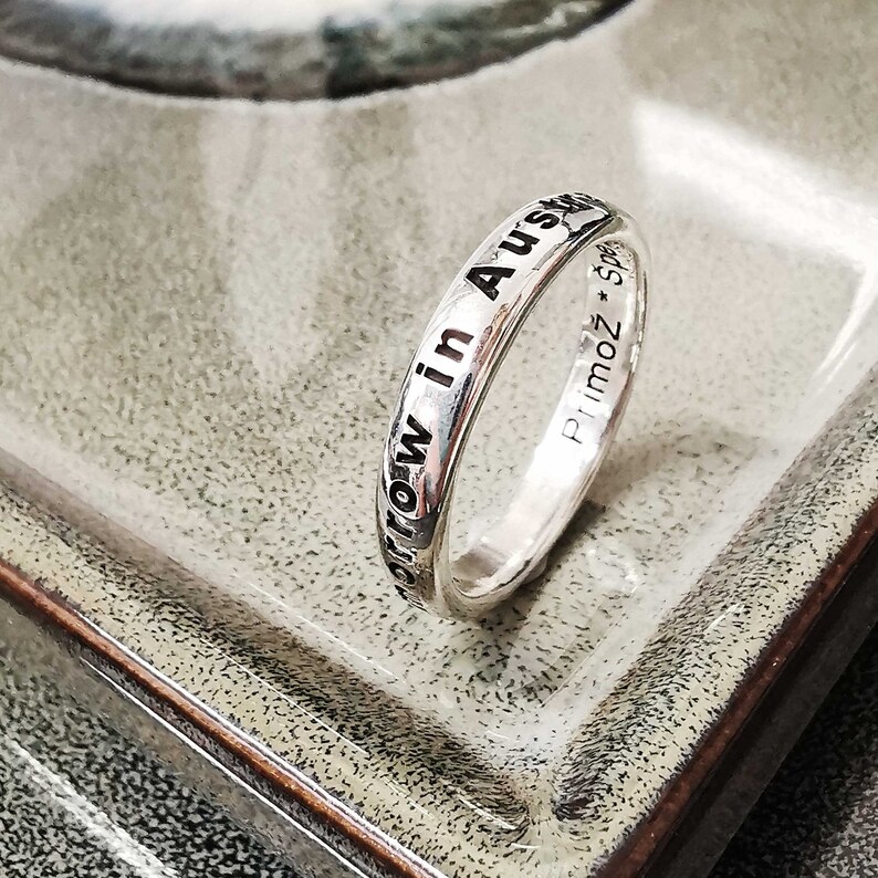 personalised message ring silver band engraved