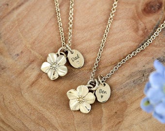 Gold Vermeil Forget-Me-Not Necklace: Engraved Memorial Jewelry