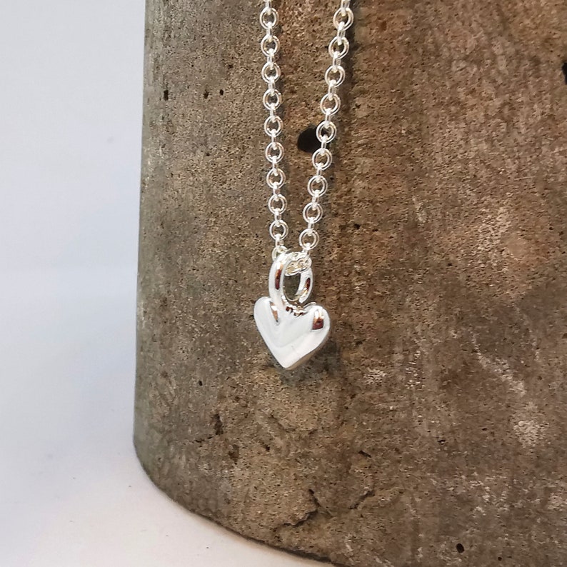 silver heart necklace made in UK on trace chain
