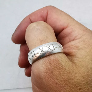 roman numerals engraved date mens ring birthday gift