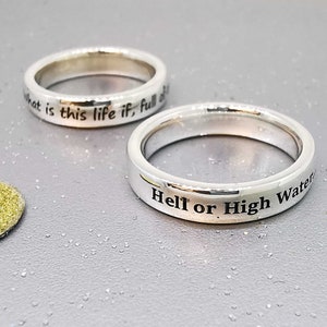 personalised message ring silver band engraved