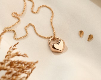 Eternal Heart Solid Gold Pendant - Chunky Heart Necklace With Diamond - Gold Heart Necklace Gift - Women's Heart Pendant