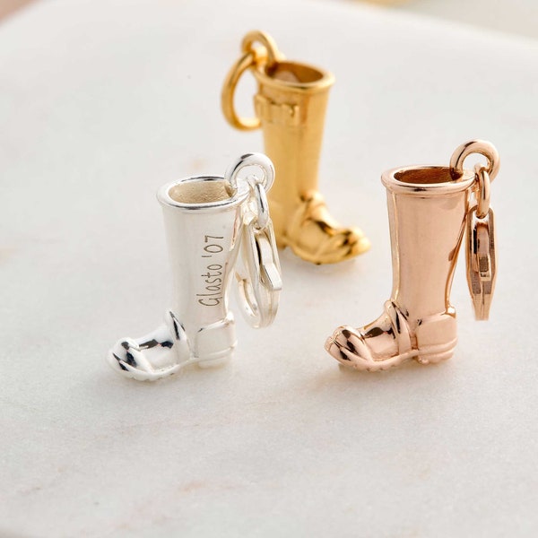 Welly Boot Charm - Gegraveerde Wellington Boot Hanger - Festival Ketting - Gumboot Gum Boot Charm - Gouden Festival Welly Charm