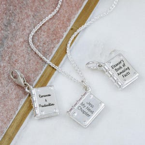 Personalized Sterling Silver Book Charm: Engraved Book Pendant, Life Story Gift