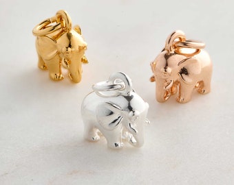 Elephant Charm Solid Silver - bracelet charm - elephant necklace - gold elephant pendant - rose gold elephant charm - Elephant Gift Idea
